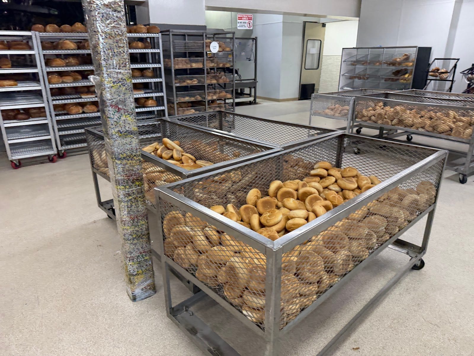 Fresh bread moving through Rockland Bakery in Nanuet