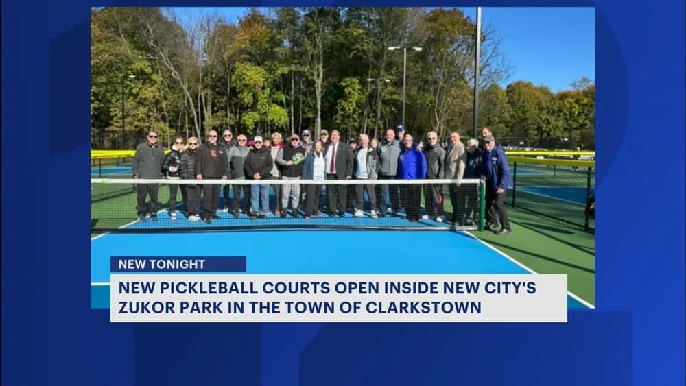 Community members at the opening of Zukor Park’s pickleball courts