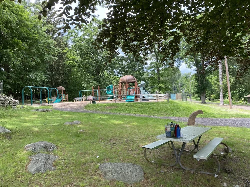 Picnic tables and playground at Clark Center Park