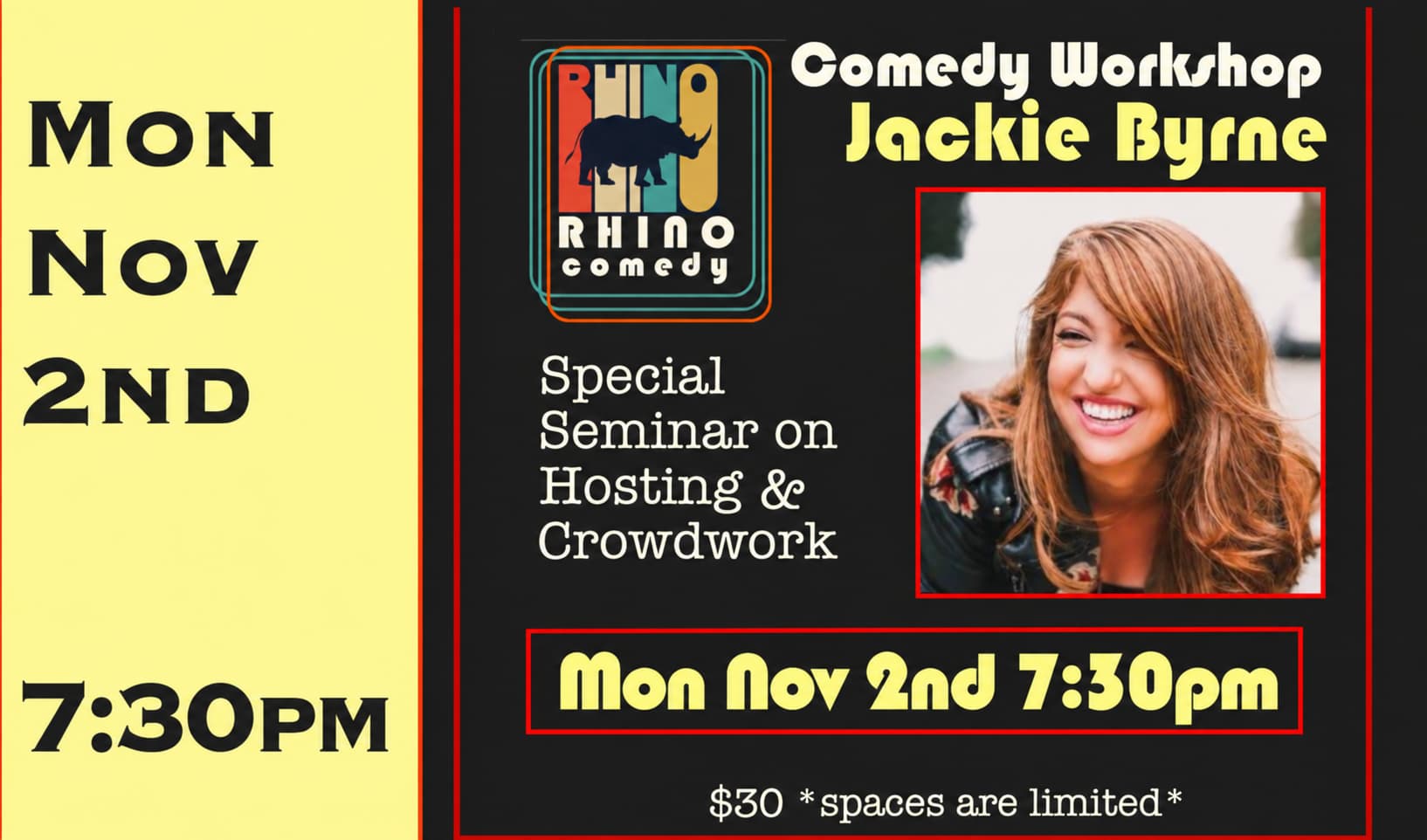 Mon Nov 2 Comedy Workshop with Jackie Byrne 7:30pm