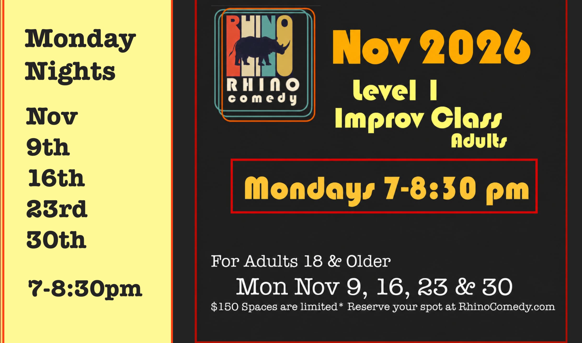November Level One Improv Class Mondays 7-8:30 class image