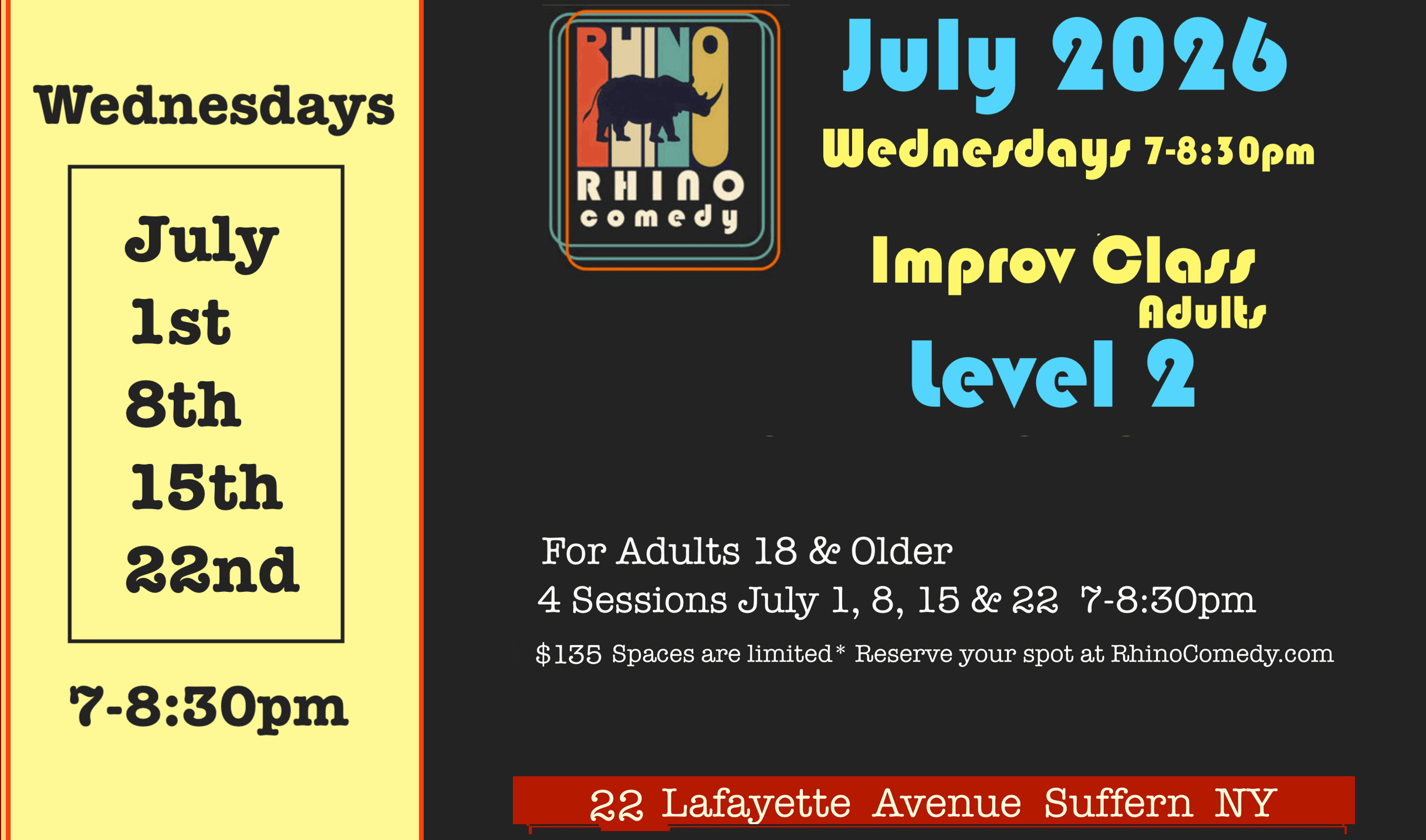 July 2026 Level 2 Improv Class Wednesdays 7-8:30