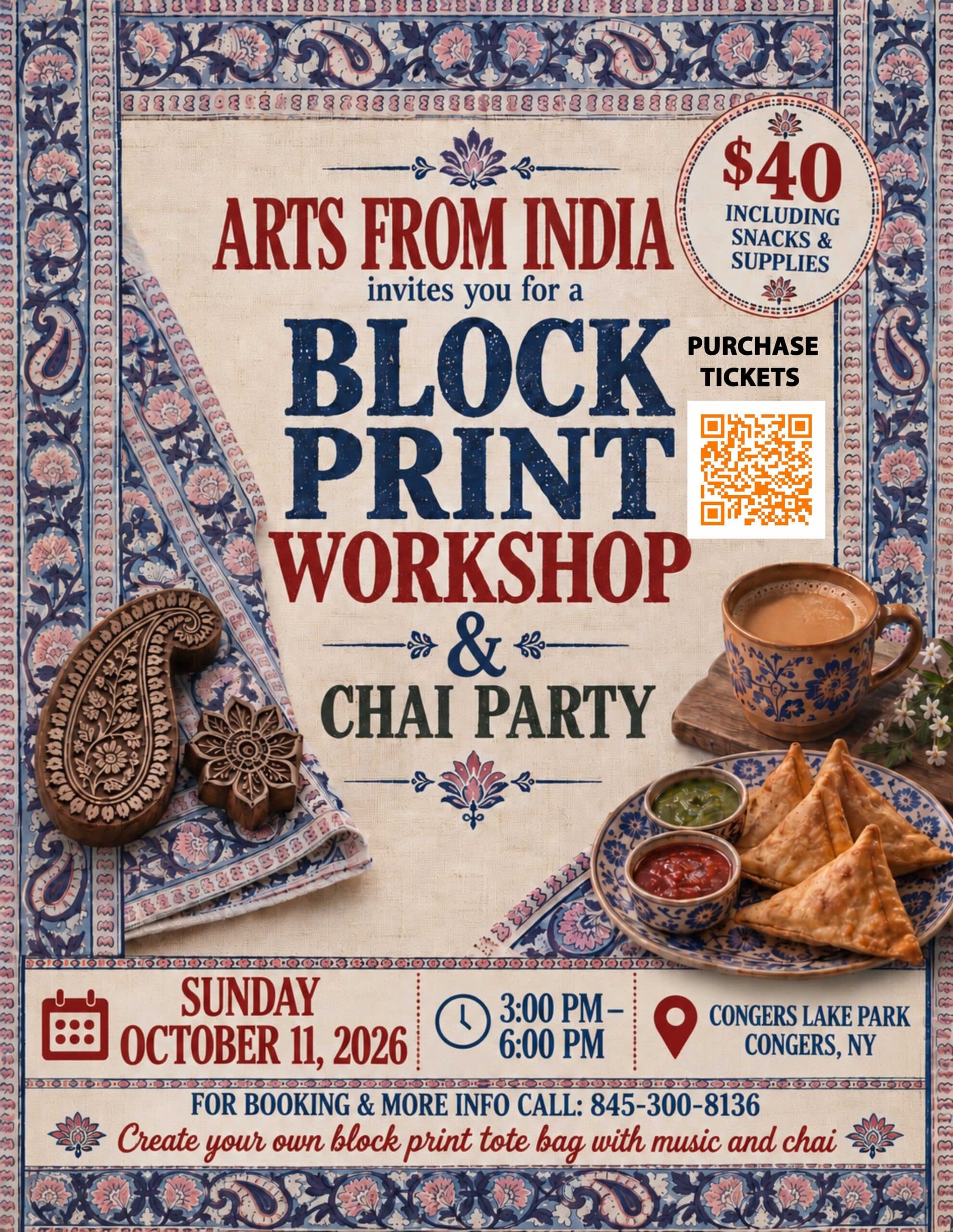 ARTS FROM INDIA : BLOCK PRINTING WORKSHOP AND CHAI PARTY